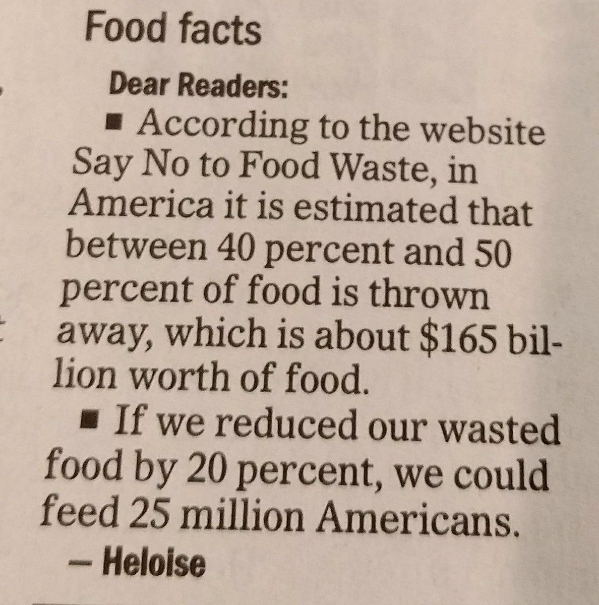 makemyleftover's tweet image. Love reading the paper &amp;amp; seeing this! Thanks #hintsfromheloise &amp;amp; great job @SayNo2FoodWaste for spreading #foodwaste facts! #WednesdayWisdom