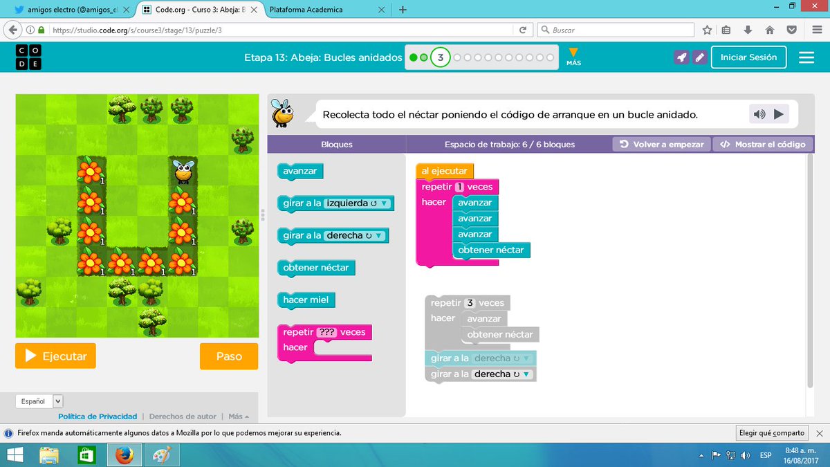 amigos_electro's tweet photo. jugando code hoy aprendimos sobre Bucles anidados y condicionales anidados😃😋#horadecodigo https://t.co/r07ZBbfQZl
