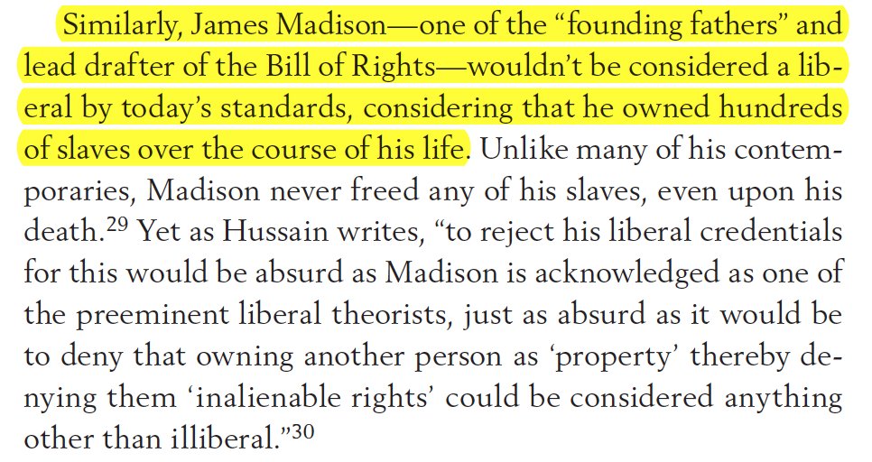 Question of how we remember liberal greats like Madison &amp; Jefferson (who believed in illiberal, racist things) is challenging. From my book: