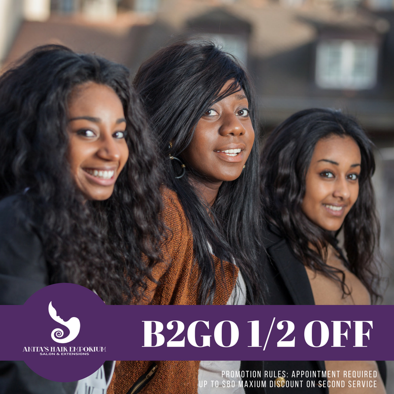 ahesalon's tweet photo. B2GO Wednesday - Purchase 2 Services &amp; Get One 1/2 Off

#B2GO #halfoff #todayonly #booknow⠀
#theheadmistresses #anitashairemporium https://t.co/qbVK0RCngN