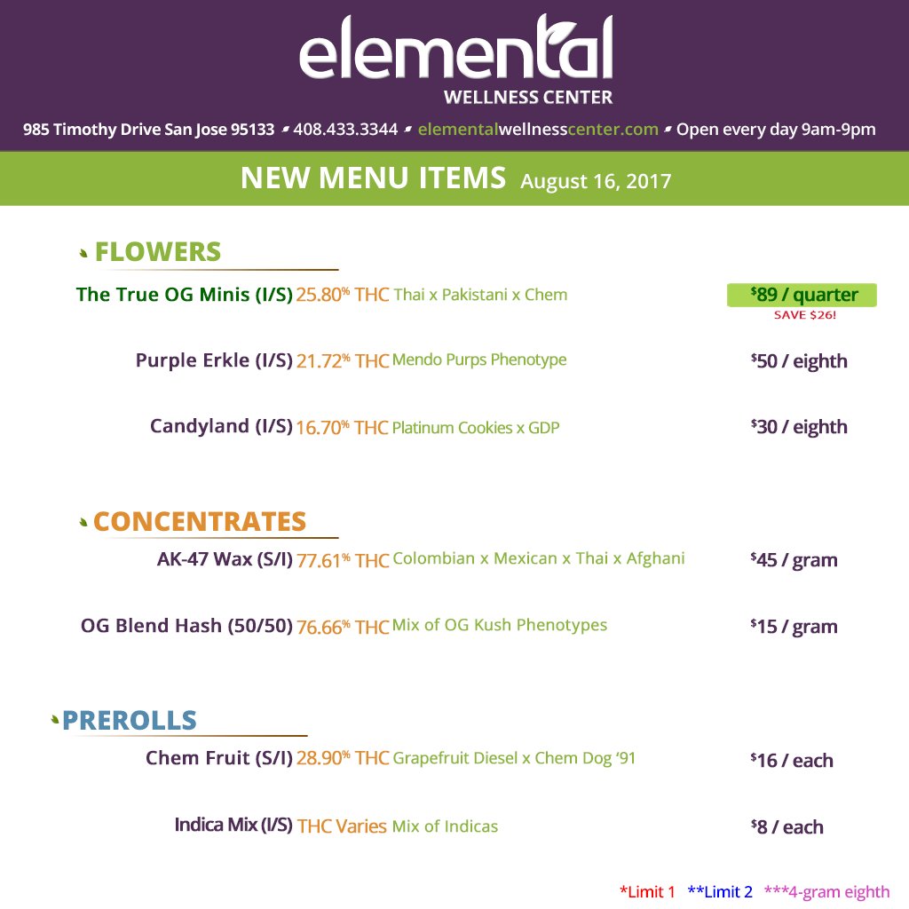 Elemental2009's tweet photo. MENU UPDATES >> Save $26 on #TheTrueOG Minis + #AK47 Wax arrives! π€ππ #elementalupdate https://t.co/vUHF1nzEa8
