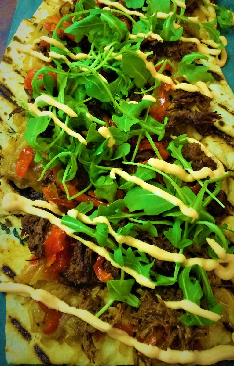 MarronBistro's tweet photo. Our #WednesdayWisdom for the day is Braised Short Rib Flatbread is great for sharing but even better for one ;)  #Foodporn #Kosher #KosherTO https://t.co/fd9MAv3YQD