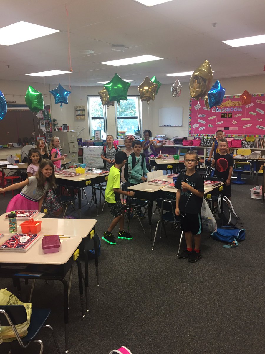 A day to celebrate calls for balloons. Mrs. Szoke and Mrs. Longardner are happy to see all the smiling faces. #D93day1 #WTShines