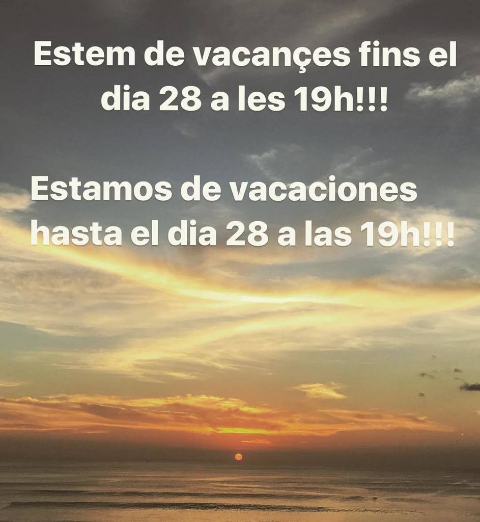 Estem tancats per vacançes fins el dia 28 d'Agost a les 19h 🤗 si volen, poden fer la seva reserva a 👉🏼 ift.tt/2wfrMjT 👈🏼. Estamos…