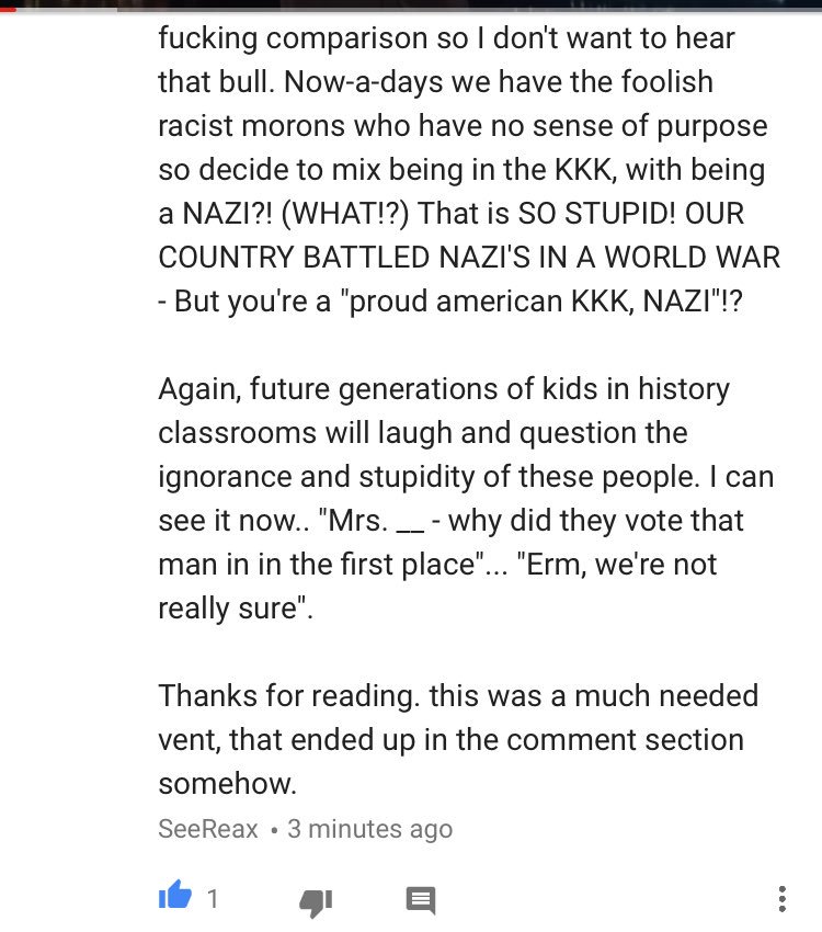 SeeReax's tweet photo. Longest comment I've ever made on @jimmykimmel's vid: "Plan to save us from Trump"... Had to vent somehow someway. (I liked my own comment) https://t.co/0K2Seu2Qkx