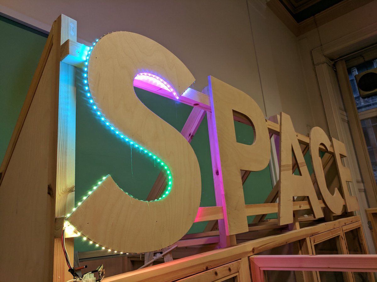 prestonhack's tweet photo. Fun hacking the @HarrisPreston #HarrisMaker sign today. Another letter colourfully illuminated thanks to Arduino and NeoPixel LED strips! https://t.co/dkbCQQ5QR8