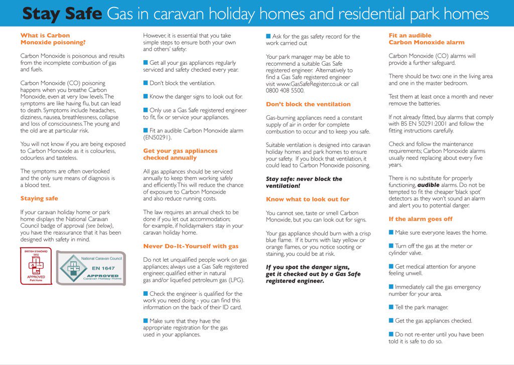 erpinghamlodges's tweet photo. RT @BHHPA: Carbon Monoxide #InvisibleKiller - gas safety in caravan holiday homes and park homes https://t.co/79d9IO061S