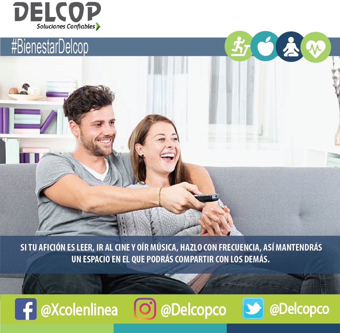 delcopco's tweet photo. Disfruta de algo entretenido como leer, comer, bailar. 
Bienestar Delcop  #Delcop #Delcopco #Colombia https://t.co/70kBxS8CJz