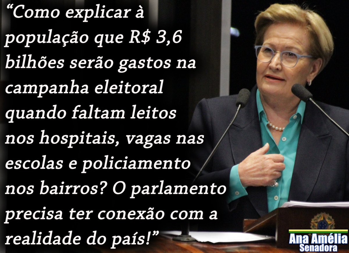 anaamelialemos's tweet photo. Como explicar à população q R$ 3,6 bilhões serão gastos na campanha eleitoral 
quando faltam leitos nos hospitais e vagas nas escolas? https://t.co/FsB9CY4vto