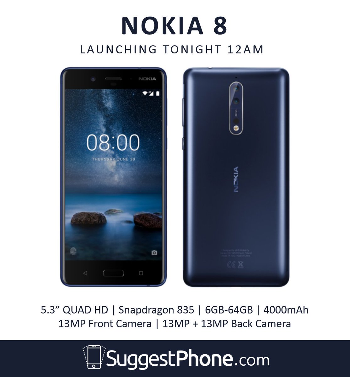 SuggestPhone's tweet photo. Nokia 8 is launching tonight!
Follow us to stay updated.
@nokia @nokiamobile #Nokia8 #Snapdragon #KingIsBack #Nokia #SuggestPhone #Android https://t.co/xTnLaniPw6