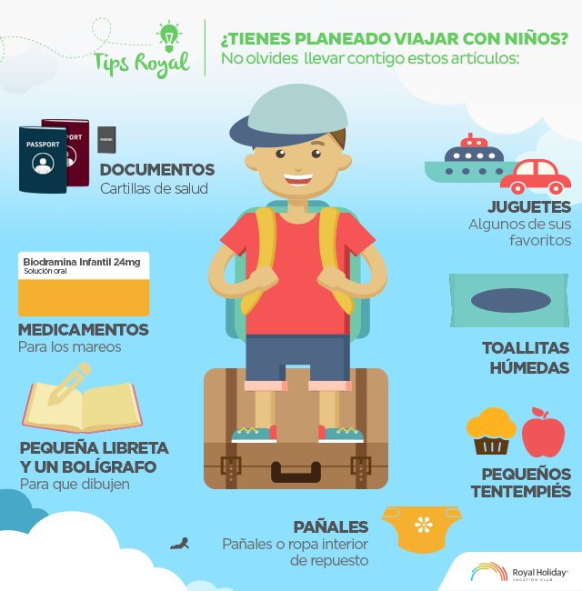 RoyalHolidayEs's tweet photo. #TipsRoyal 🤓 ¿Tienes planeado #viajar con #niños? 👧👦 No olvides llevar contigo lo siguiente: https://t.co/WUZPARYSpd