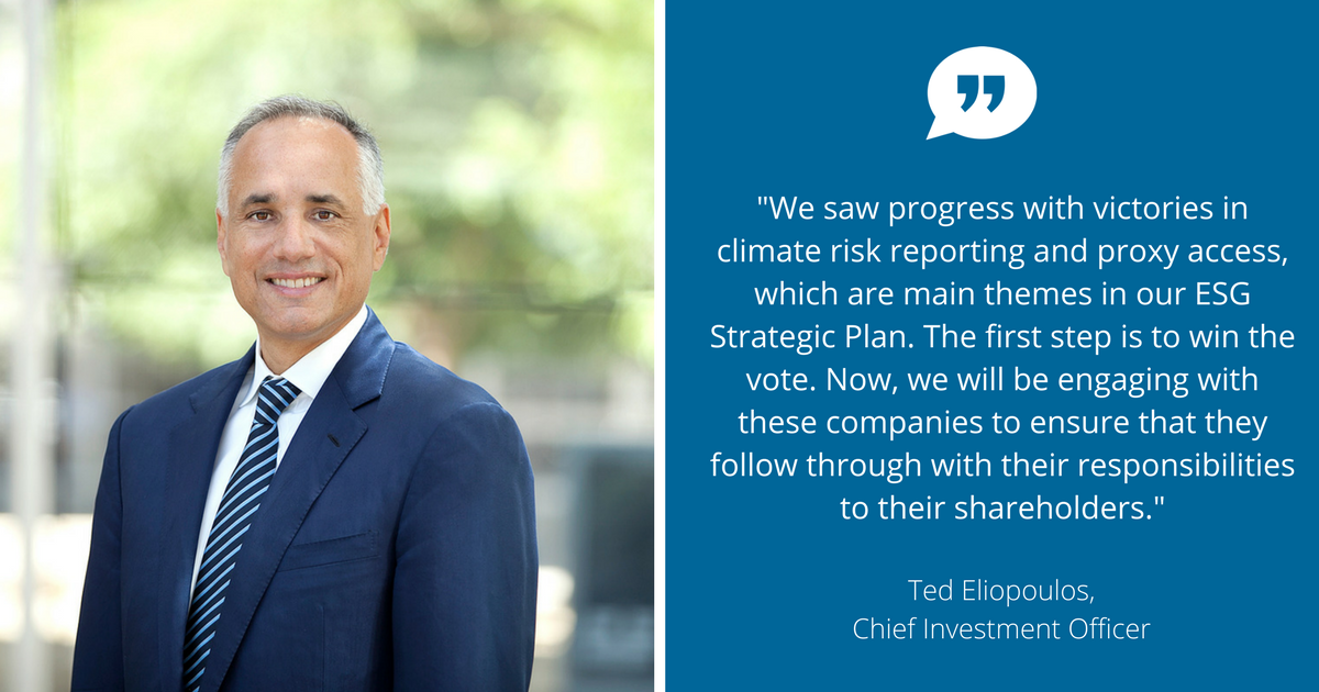 CalPERS's tweet photo. CalPERS 2017 Proxy Season Achieves Significant Accomplishments, https://t.co/slo8R7qoSn #ESG #ClimateChange #CorpGov #EngageForChange https://t.co/Czbpa2o0nH