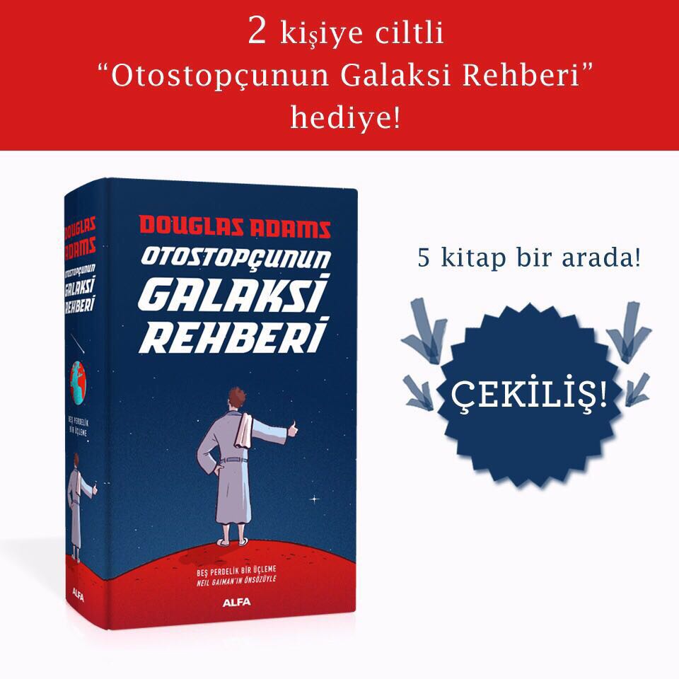 <a href="/Gogebakalimmm/">Göğe Bakma Durağı</a> ve <a href="/alfakitap/">Alfa Kitap</a> hesaplarını takip eden ve bu tweeti rtleyen 2 kişiye ciltli "Otostopçunun Galaksi Rehberi" kitabı hediyedir :)