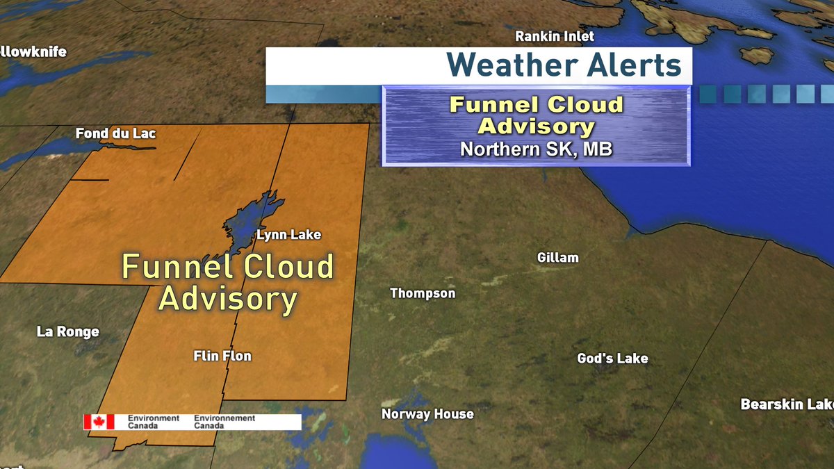 johnsauderCBC's tweet photo. A Funnel Cloud Advisory has been issued for parts of northern SK and nrthrn MB #cbcmb #cbcsk #mbstorm #skstorm https://t.co/aZ5A8UY4RL