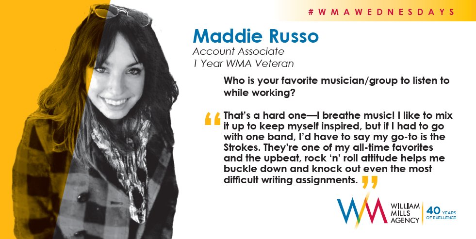 ARoberts_WMA's tweet photo. How does WMA's resident speed writer @MRussoWMA get the creative juices flowing? A good soundtrack, of course! #WMAWednesdays #WMA40 https://t.co/qD8wBNven0