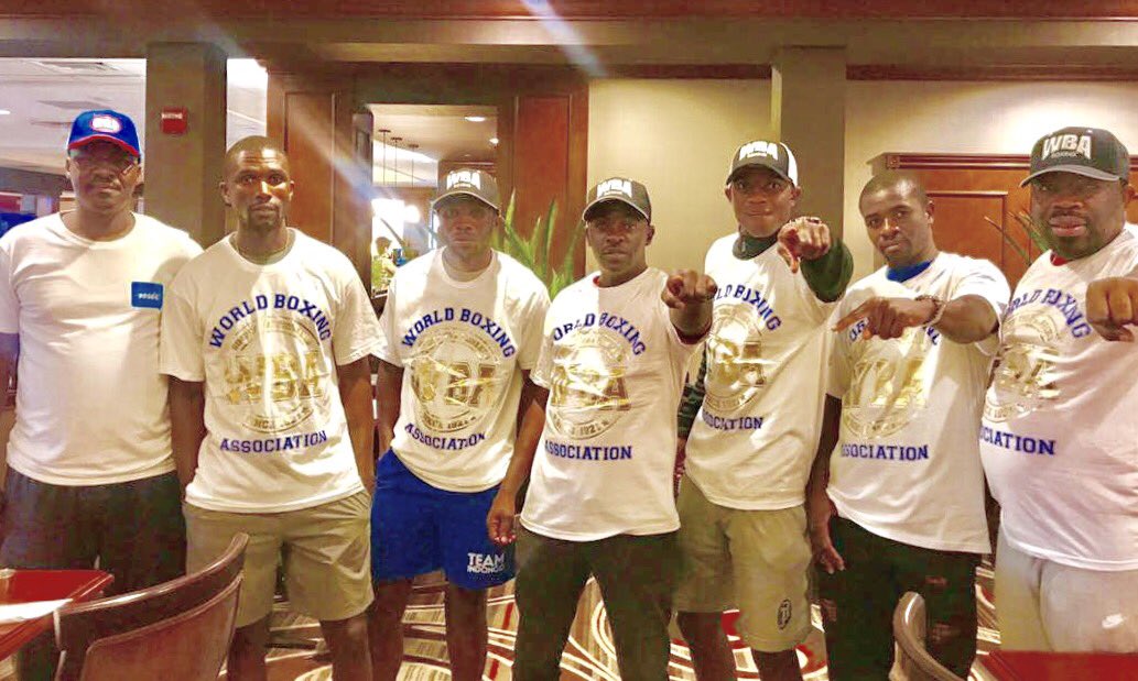 WBABoxing's tweet photo. .@JuliusIndongo WBA Super Lightweight Champion and his team #CrawfordIndongo https://t.co/iWWakHLemy