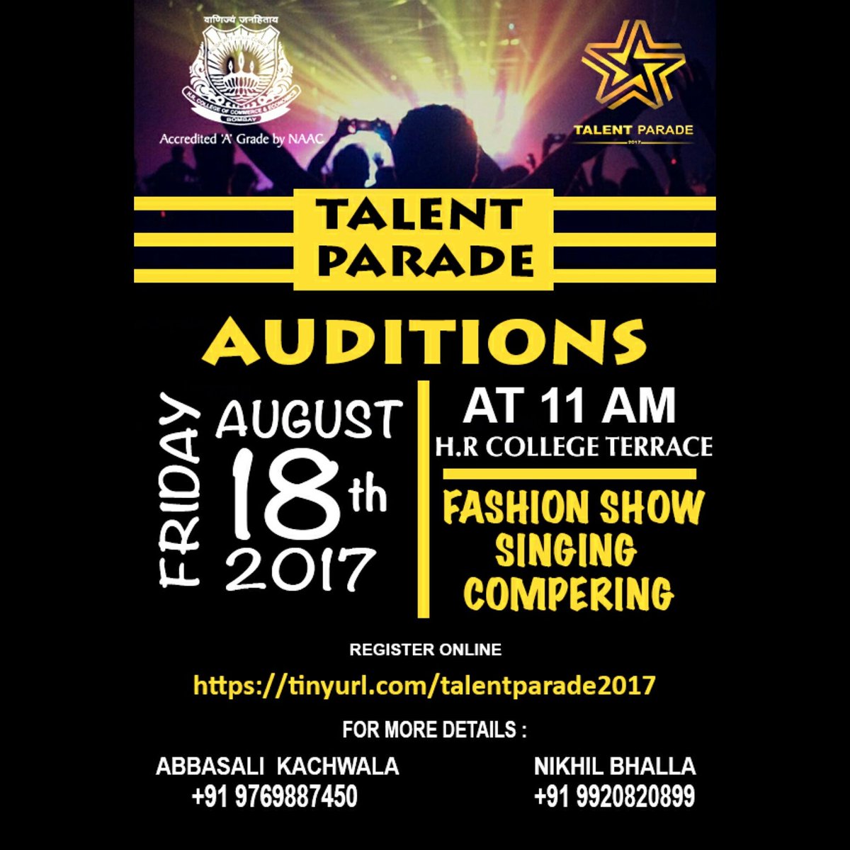 talentparade's tweet photo. Talent Parade 2017,the ultimate event that HRites look forward to,is back with a bang.Time to pull your socks up for Auditions! #MakeItCount https://t.co/FDHK7eDlAe