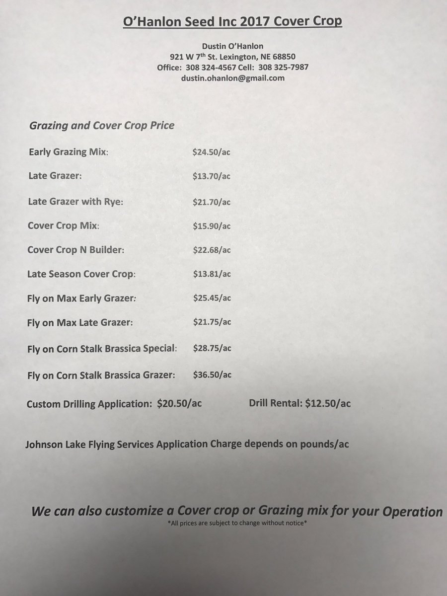 DustinOhanlon's tweet photo. Cover crop and Grazing Crop time. Give us a call 308-324-4567
#covercrop #ohanlonseed #grazingcrop https://t.co/HkIkCOr06r