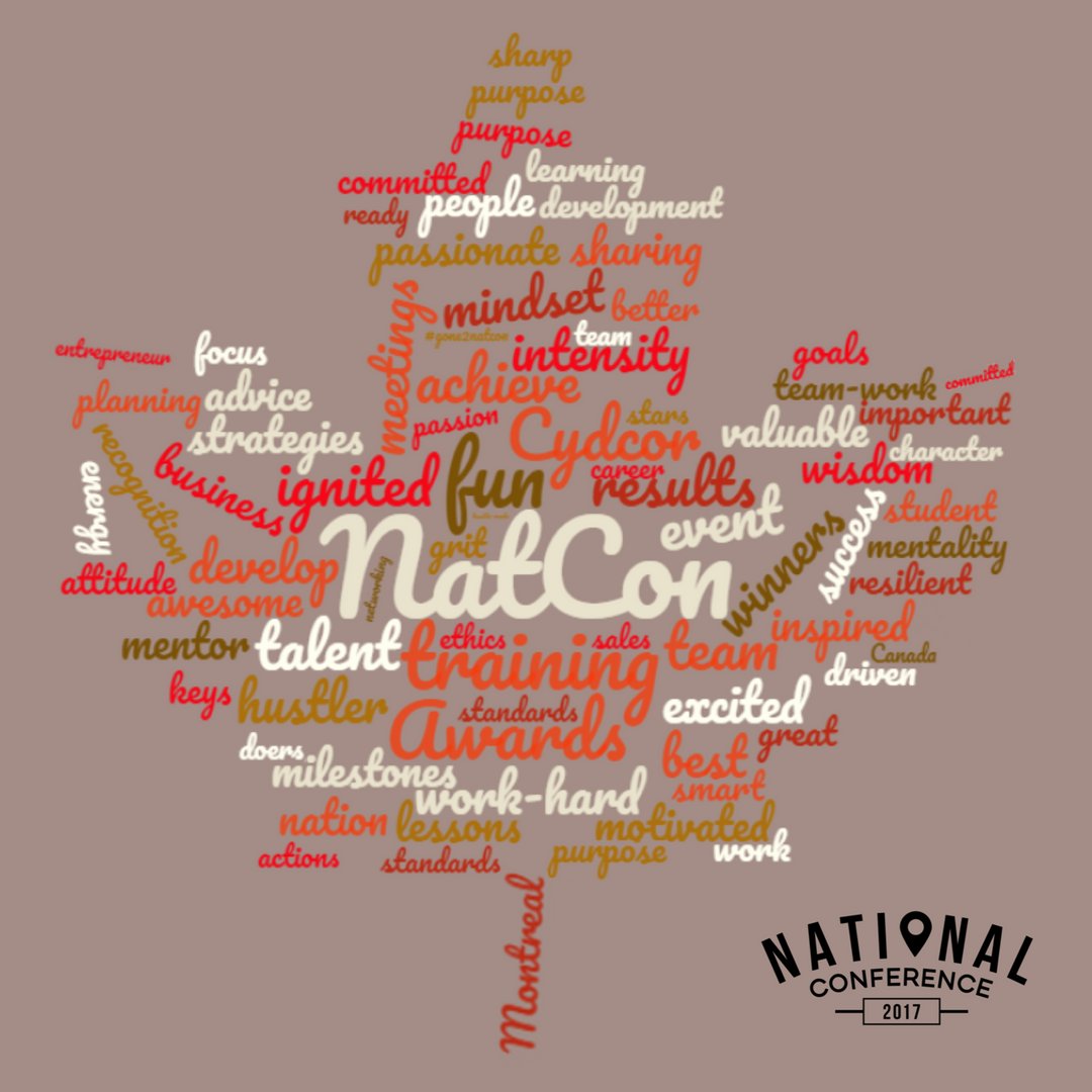 cydcor's tweet photo. A maple leaf is worth a thousand words. Discover all these and more at #Cydcor NatCon 😄 #Canada #gone2natcon #wordcloud #business #events https://t.co/BaJo4uBZgD