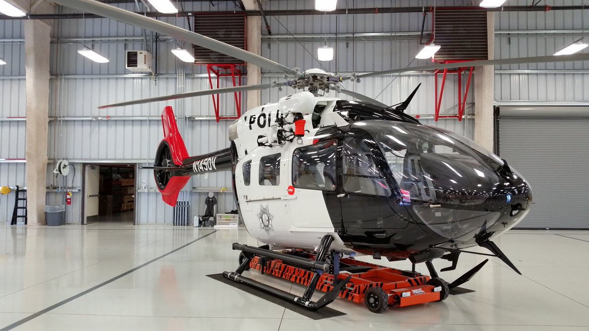 LVMPD's tweet photo. Media getting up closed and personal today with our new search &amp; rescue helicopter, an Airbus H145, also known as "Air-1". https://t.co/F29gS83LlH
