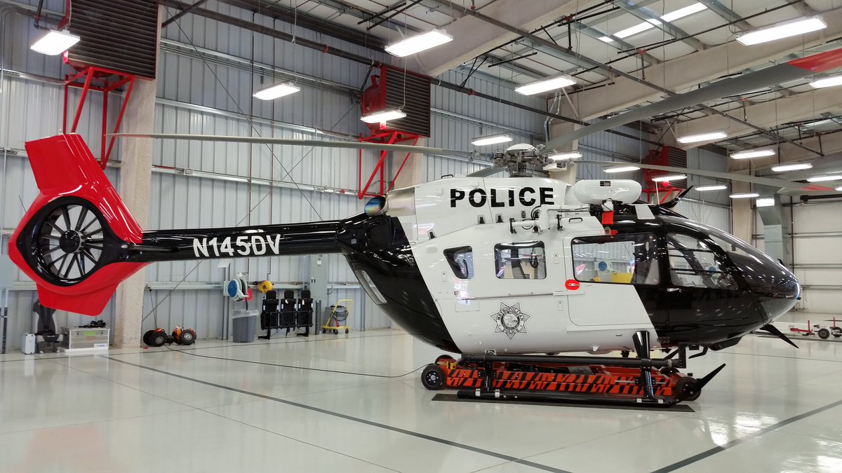 LVMPD's tweet photo. Media getting up closed and personal today with our new search &amp; rescue helicopter, an Airbus H145, also known as "Air-1". https://t.co/F29gS83LlH