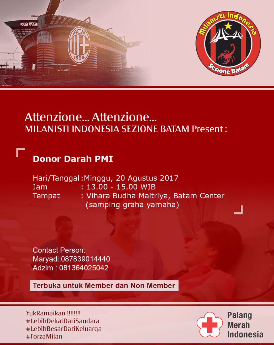 Dalam rangka Peringatan Ulang Tahun ke-72 Republik Indonesia. MISezBatam mengadakan donor darah PMI <a href="/MilanistiOrId/">Milanisti Indonesia</a> 🔴⚪