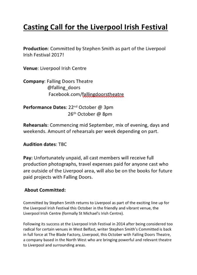 falling_doors's tweet photo. CASTING ANNOUNCEMENT!Pls RTq&spread the word.#Liverpoolcasting #castingcall #northwestcastingcall#liverpoolactors #liverpooltheatre#artsjobs https://t.co/VbXCYr7Mx2