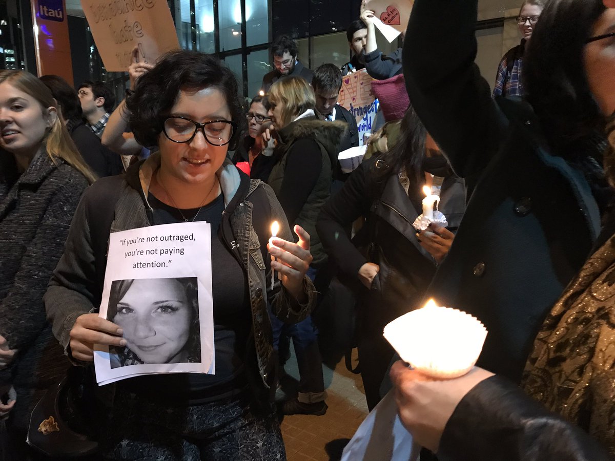Across the street from from <a href="/VP/">Vice President JD Vance</a>'s hotel in Santiago, Chile, the Democrats Abroad chapter hold candlelight vigil for #Charlottesville.