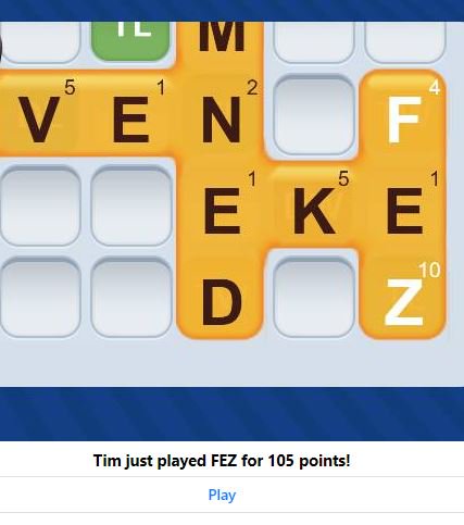 TimothyNineham's tweet photo. @WordsWFriends Is this some kind of a record?! #fez https://t.co/sgH5xIS9Ij