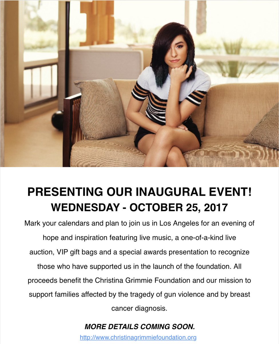 The Christina Grimmie Foundation will be hosting an inaugural event on October 25th, 2017 in Los Angeles 💚 #CGForever