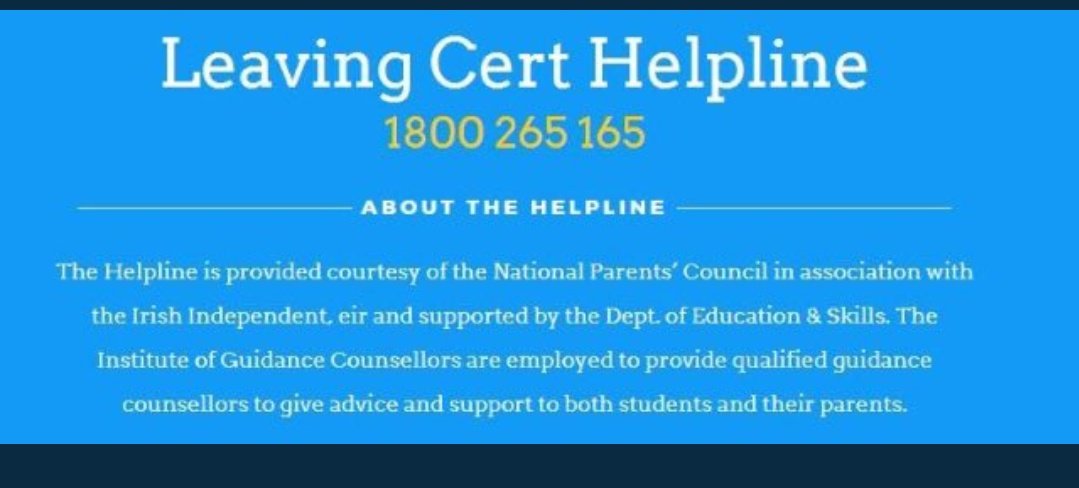 BridgetownSC1's tweet photo. Well done to all Leaving Cert students on their results today. Sharing this helpline no. If you need advice in the coming days. https://t.co/YPXTRKffkC