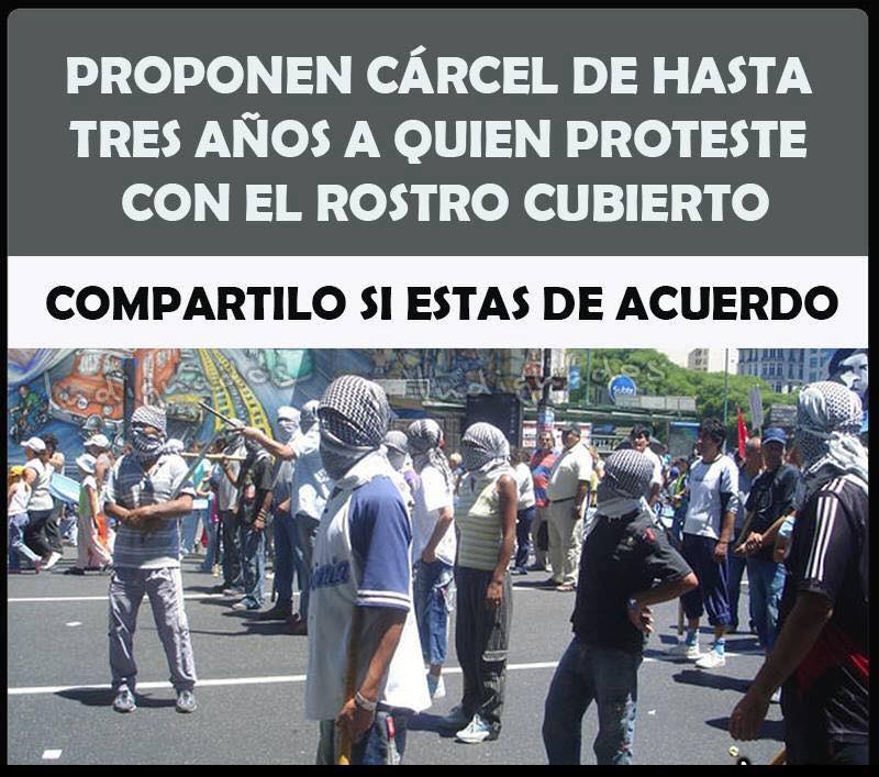 DDGALLIANO's tweet photo. Diputado del PRO presento LEY de
"CÁRCEL HASTA TRES AÑOS A QUIEN PROTESTE CON EL ROSTRO CUBIERTO" 

Si estas de acuerdo dale COMPARTIR! https://t.co/Rjm8gOdCE0