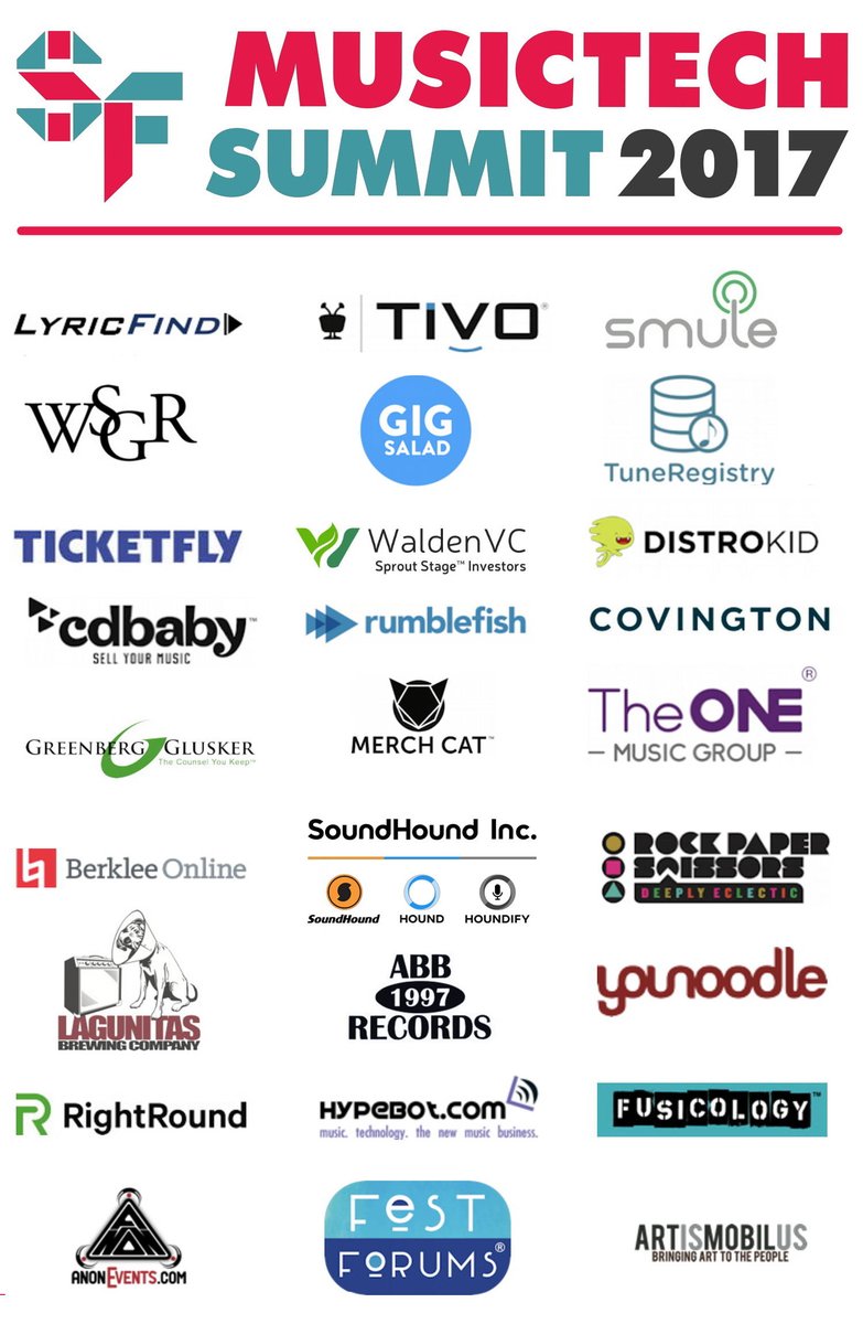 SFMusicTech's tweet photo. Announcing the Official Sponsors of the 2017 SF MusicTech Summit! Thanks so much for supporting our music tech community! https://t.co/DeLQTDHMnD