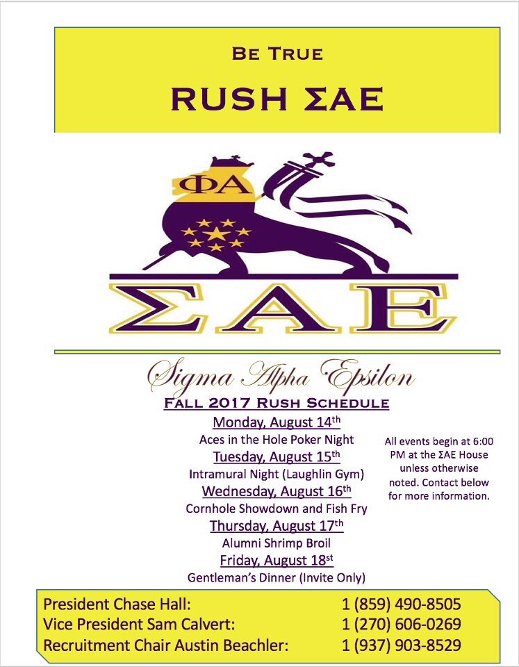 SAE_KyGamma's tweet photo. Cornhole and Fish Fry tonight, come out and join us! https://t.co/XVi8Hxi6dz