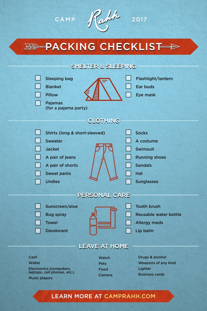 Almost time to start packing! Campers: here's a quick list to get you started on your Camp Prep #camprahh #seattle #seattlesumemr