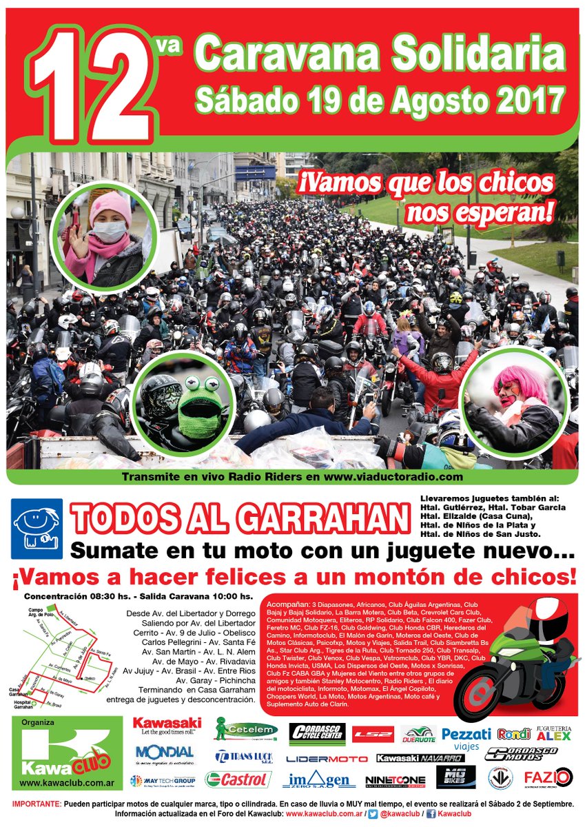 Kawaclub's tweet photo. Se viene la 12° Caravana al Garrahan! Si no llueve, nos vemos el sábado en el Campo Argentino de Polo de 8:30 a 10:00 https://t.co/etpUAOChBp