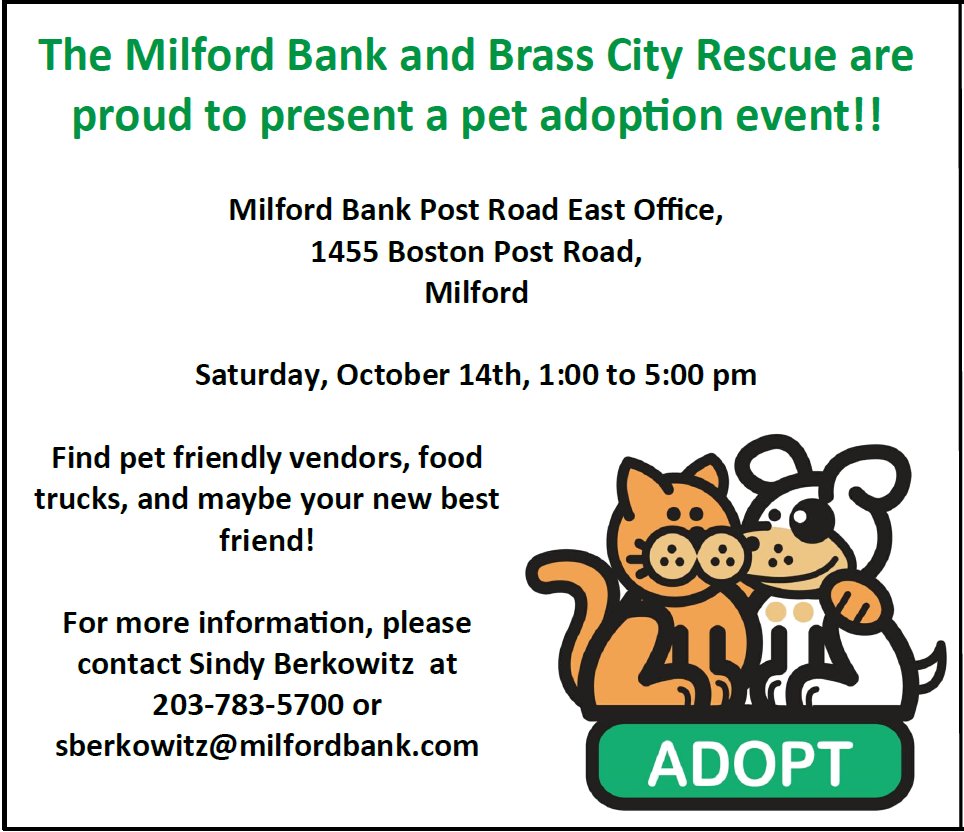 The Milford Bank on Twitter "Save the Date for Pet Adoption Day at The