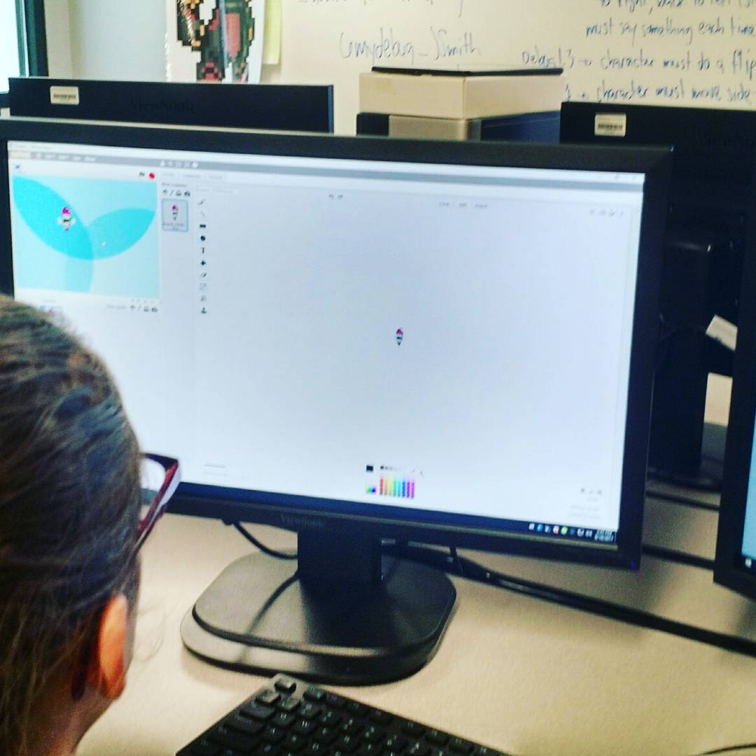 ffsd_steam's tweet photo. Students in Mr. Prather's 6th grade computer science are animating and debugging sprites (2D pixelated characters) #ffsdsteam https://t.co/1nwbUjYtZ2