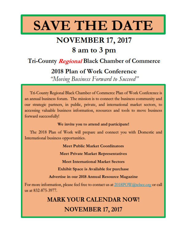 <a href="/TCRBCC/">HoustonBlackChamber</a> We service #counties #Harris #FtBend #Brazoria #Chambers #Jefferson #Orange #Montgomery #Liberty #Galveston #POWConference2018