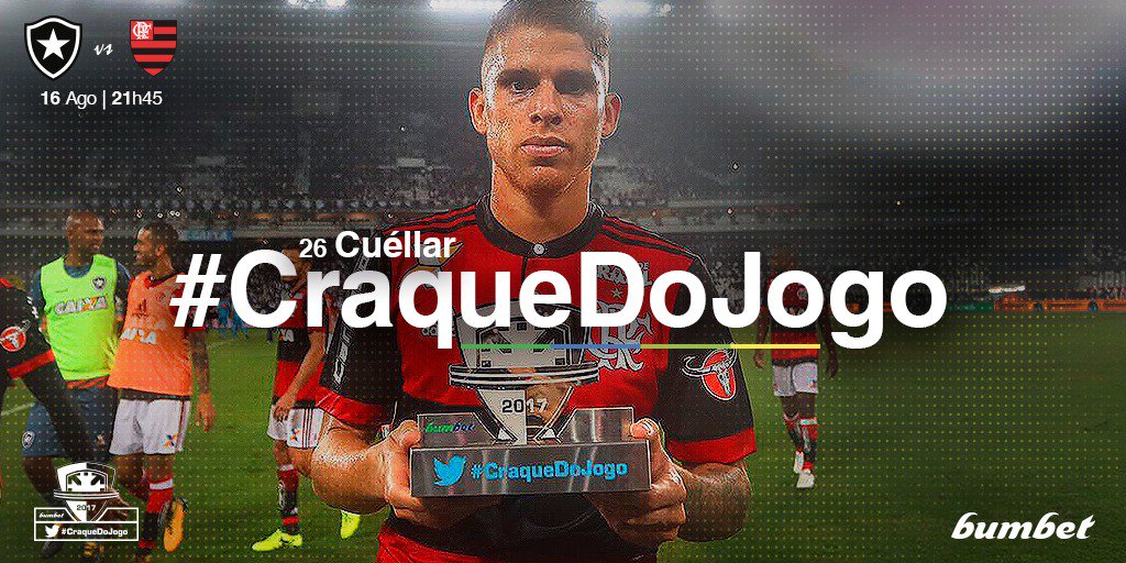 Escolhido pela torcida, o #CraqueDoJogo do empate entre @BotafogoOficial e <a href="/Flamengo/">Flamengo</a> foi o volante Cuellar!