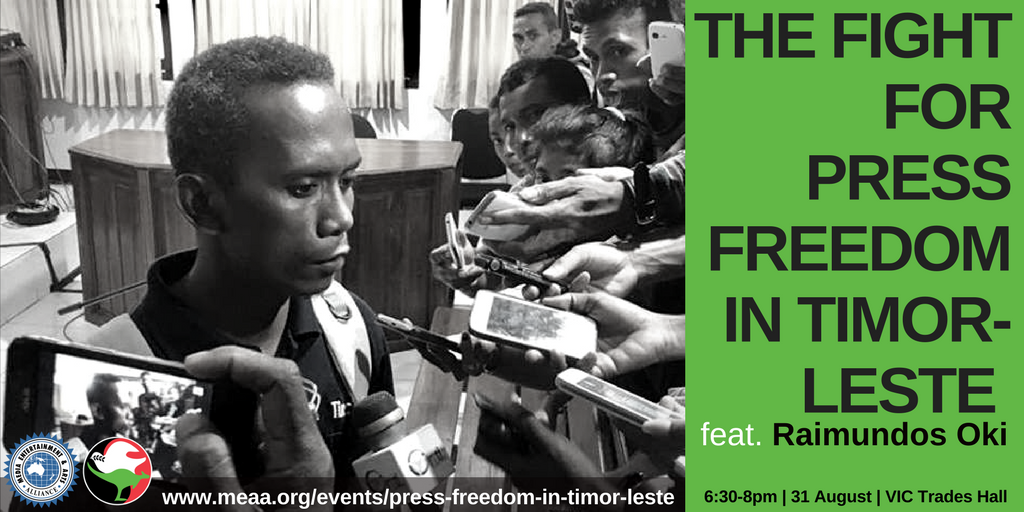 Hear journalist <a href="/RaimundosOki1/">Raimundos Oki</a> talk about #pressfreedom in Timor-Leste in Melbourne, Aug 31. meaa.io/2frwaWx #MEAAmedia