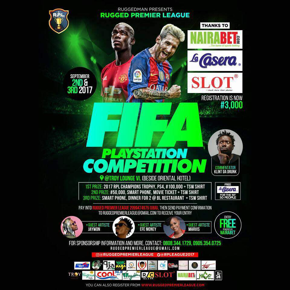 RuggedyBaba's tweet photo. Follow link. https://t.co/TBUnnCxIQ9 Register to Play. Win 100k!
#RPL2017
#RuggedPremierLeague https://t.co/uKIuUxaL3D