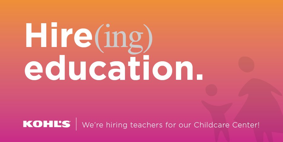KohlsCareers's tweet photo. #KohlsCDC is hiring!
Apply to our Kohl's Child Development Center today by going to: https://t.co/GVEczp9Nrt
#lifeatkohls #kohlscareers https://t.co/sMaGqpLR6e
