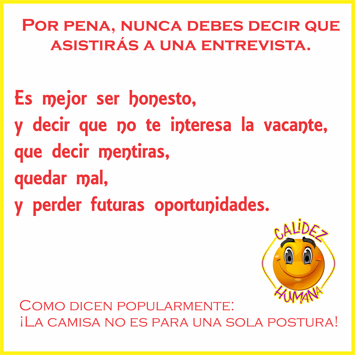 calidezhumana's tweet photo. SE #HONESTO Y SIGUE #BUENOS #EJEMPLOS
#TIPSICO DEL DIA #SIHAYTRABAJO #RRHH
NOS #APASIONA #ASESORAR, #ANALIZAR Y #PROFUNDIZAR EN #RRHH https://t.co/ZffnGPWJom