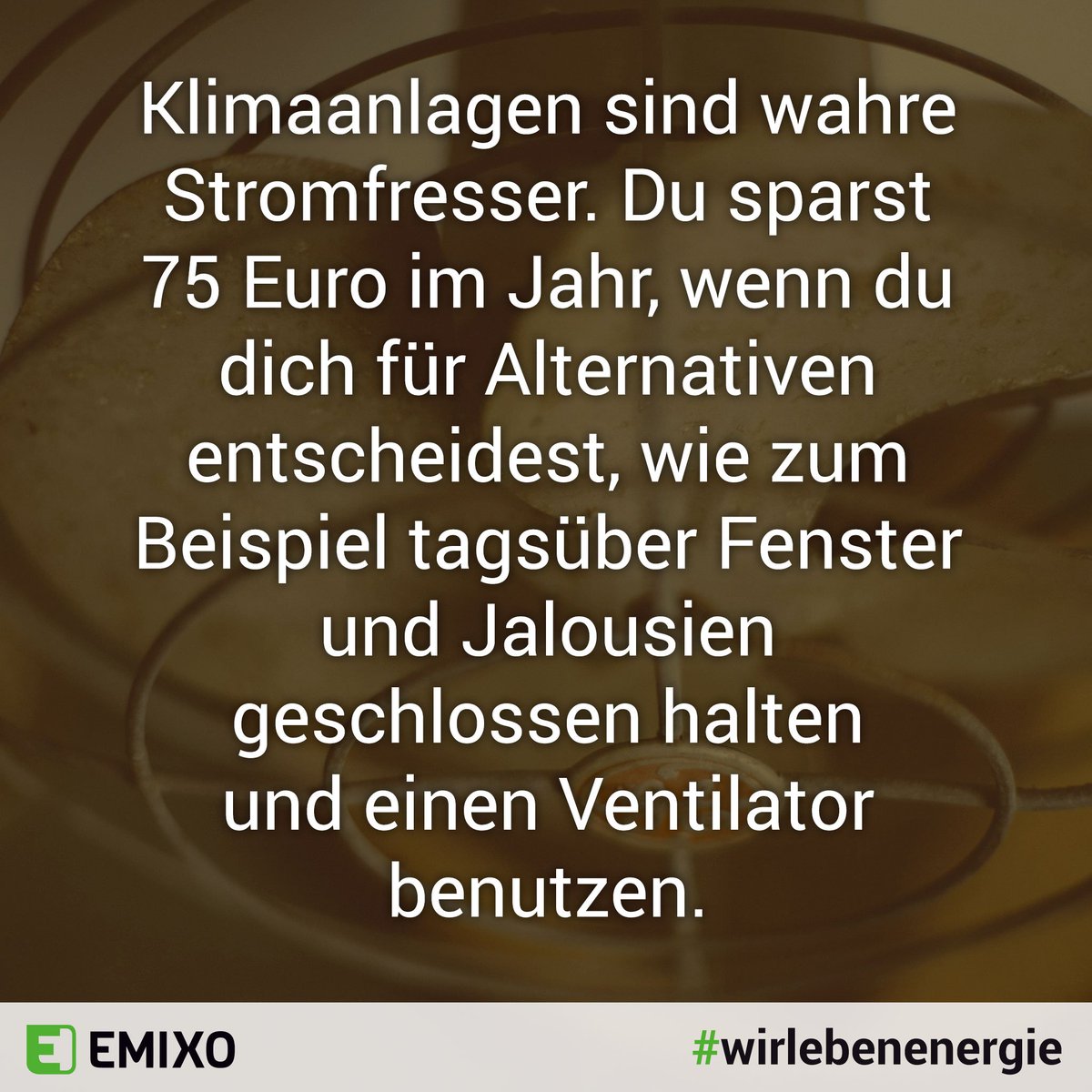 EmixoEnergie's tweet image. Klimaanlagen sind wahre Stromfresser. Du sparst 75 Euro im Jahr, wenn du dich für Alternativen entscheidest.