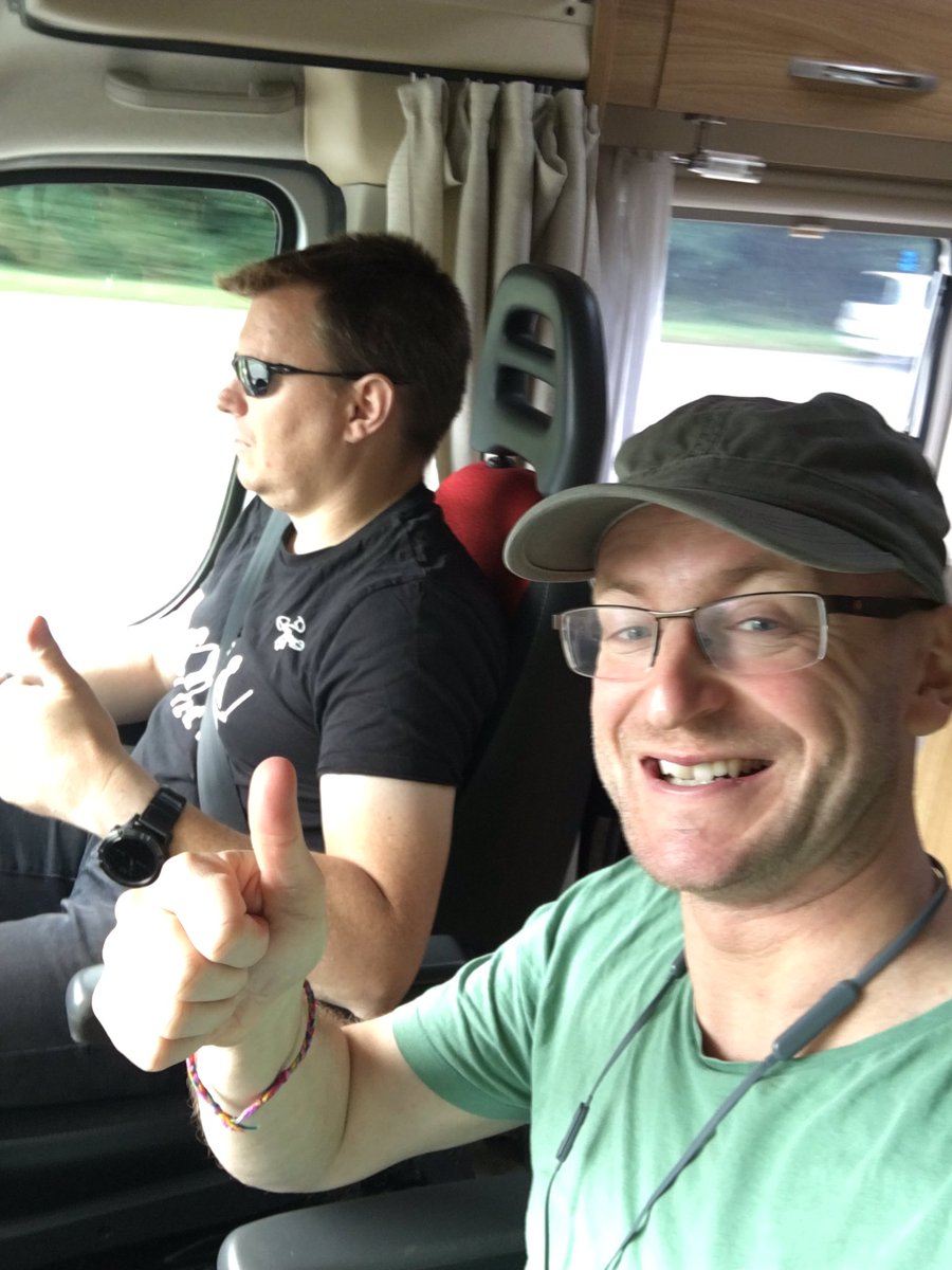 splatEric's tweet photo. After passport debacle we are finally on our way #operationspa @davidfsmith channelling @Schwarzenegger with his driving style. https://t.co/ffqubusvHo