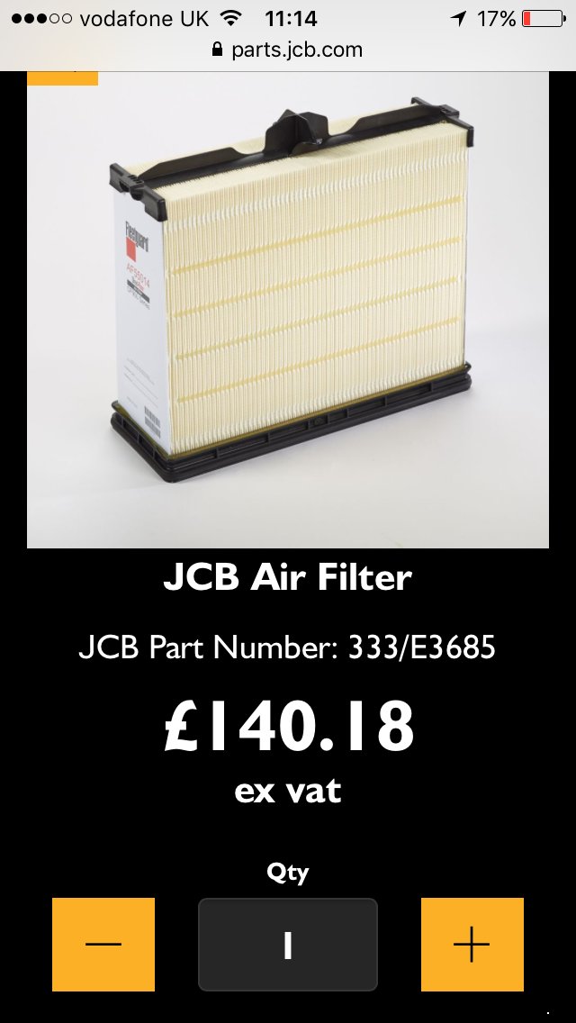 Just spotted on JCB's website that they are advertising fleetguard  filters! Our price is £73.00 exc VAT! #JCB #Parts #cheaper #samefilter