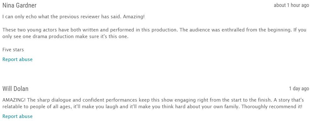We've just discovered that people have left reviews on our official #edfringe booking page.  How wonderful!