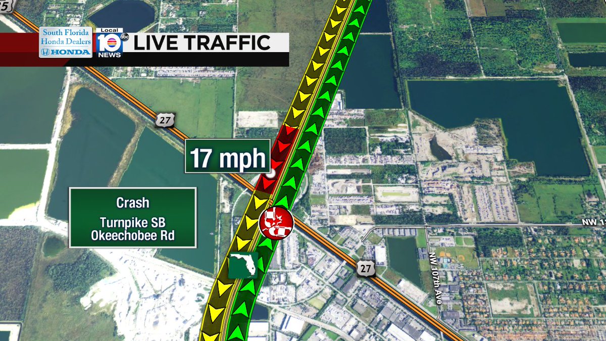 Crash on Turnpike SB at Okeechobee Rd #traffic https://t.co/slzZQCWVM8