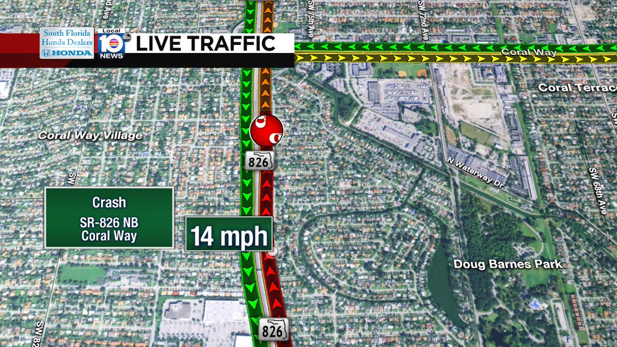 Crash with a center lane blocked on SR-826 NB at Coral Way #traffic #miami https://t.co/7IdOu87SoJ
